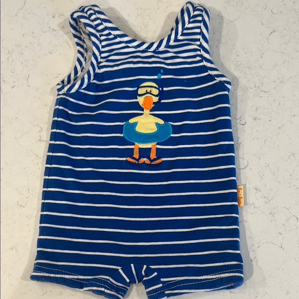 Le Top baby bathing suit with adorable duck.  Size 6M.